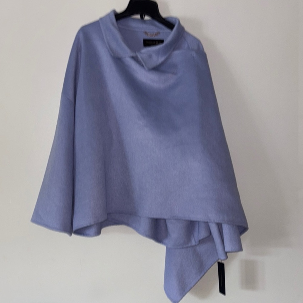 Donna Karen New York Baby Blue Wool Blend Wrap Cape XL - Picture 10 of 11